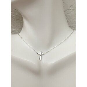 Sterling Silver Cross Necklace .925 Ribbon Faith 1/2”Pendant Dainty Minimalist